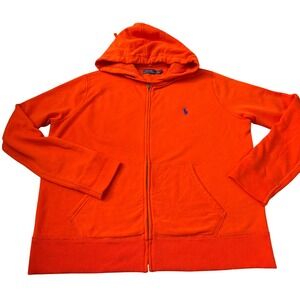 Polo Ralph Lauren Mens XL Orange Full Zip Fleece Hoodie Blue Pony  Sweatshirt